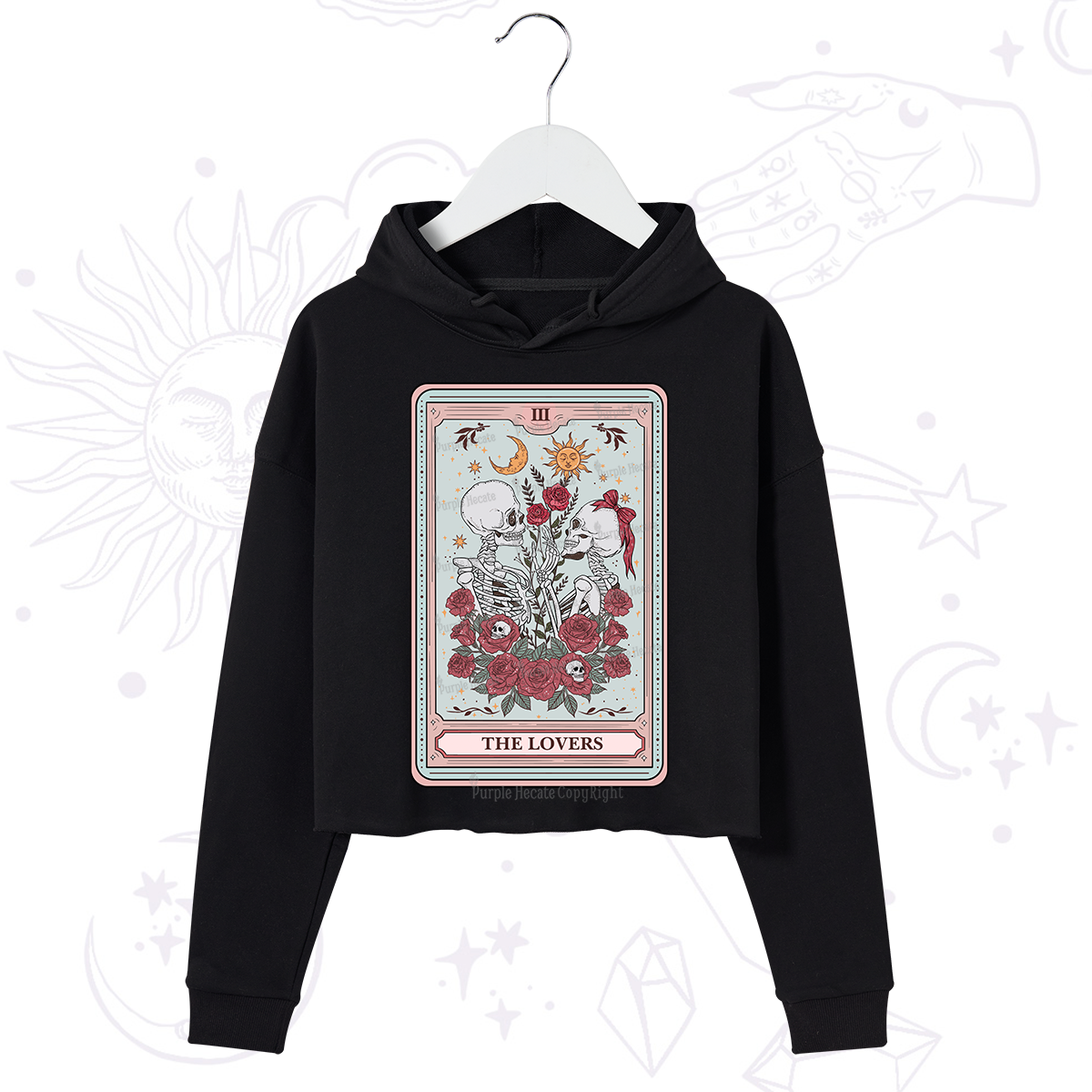 Purplehecate The Lovers Skeleton Tarot Crop Hoodie
