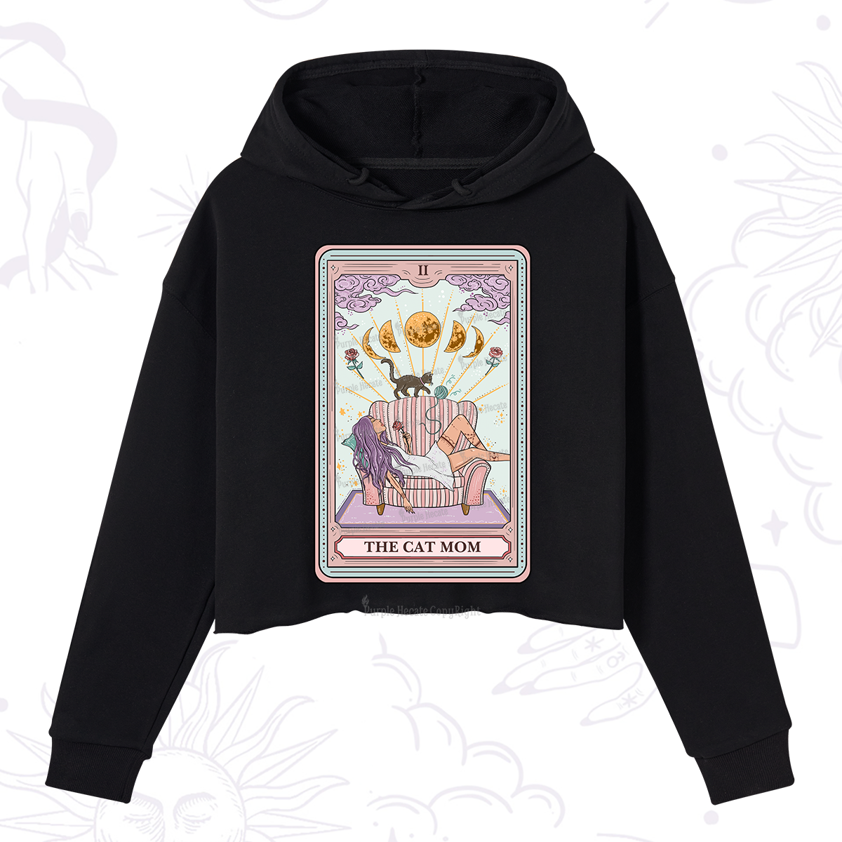 Purplehecate The Cat Mom Tarot Crop Hoodie