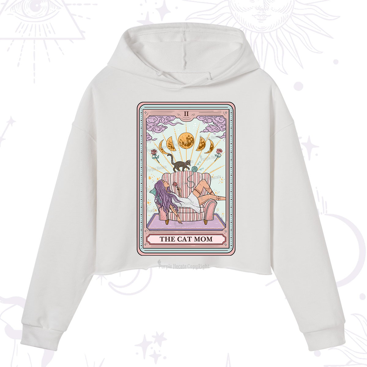 Purplehecate The Cat Mom Tarot Crop Hoodie