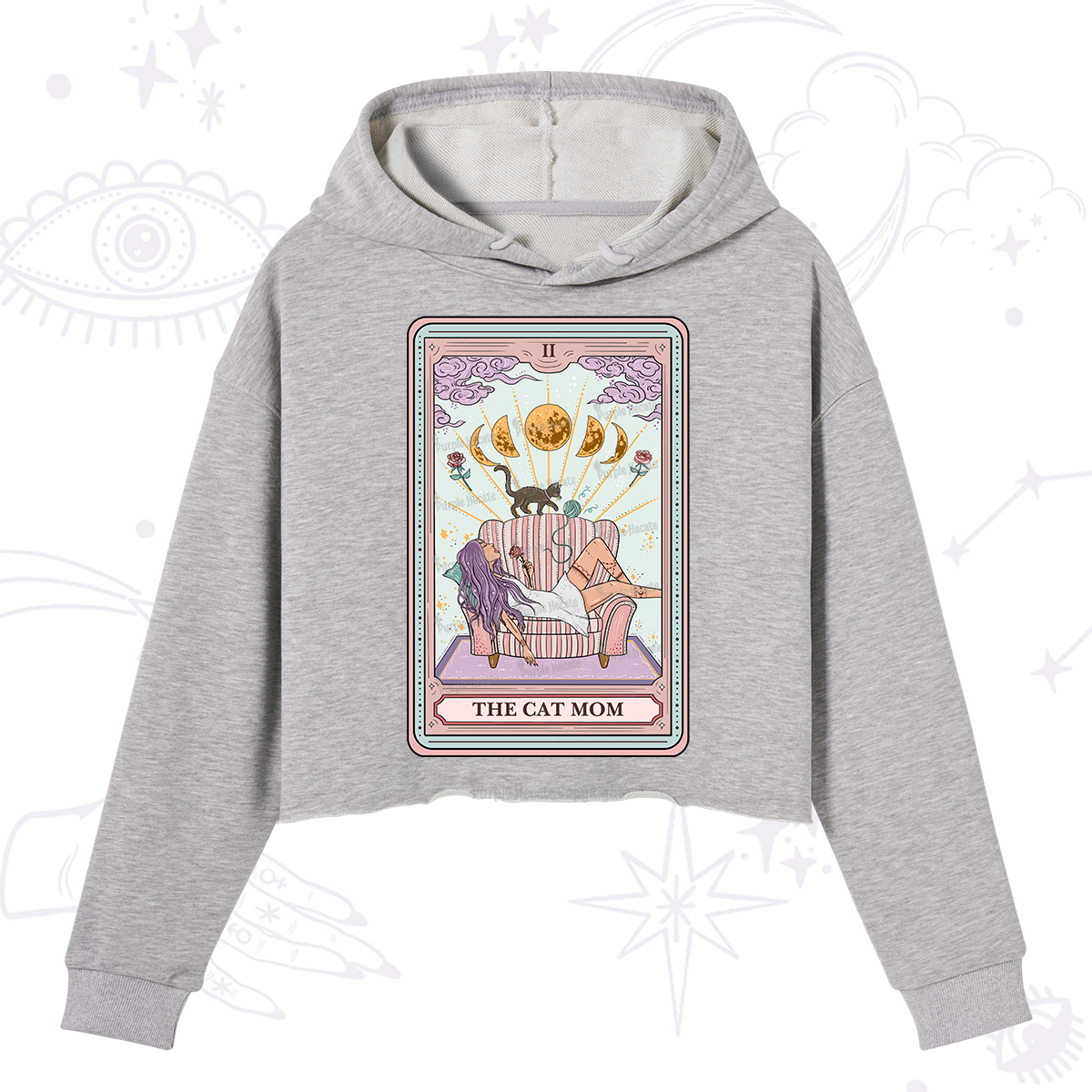 Purplehecate The Cat Mom Tarot Crop Hoodie