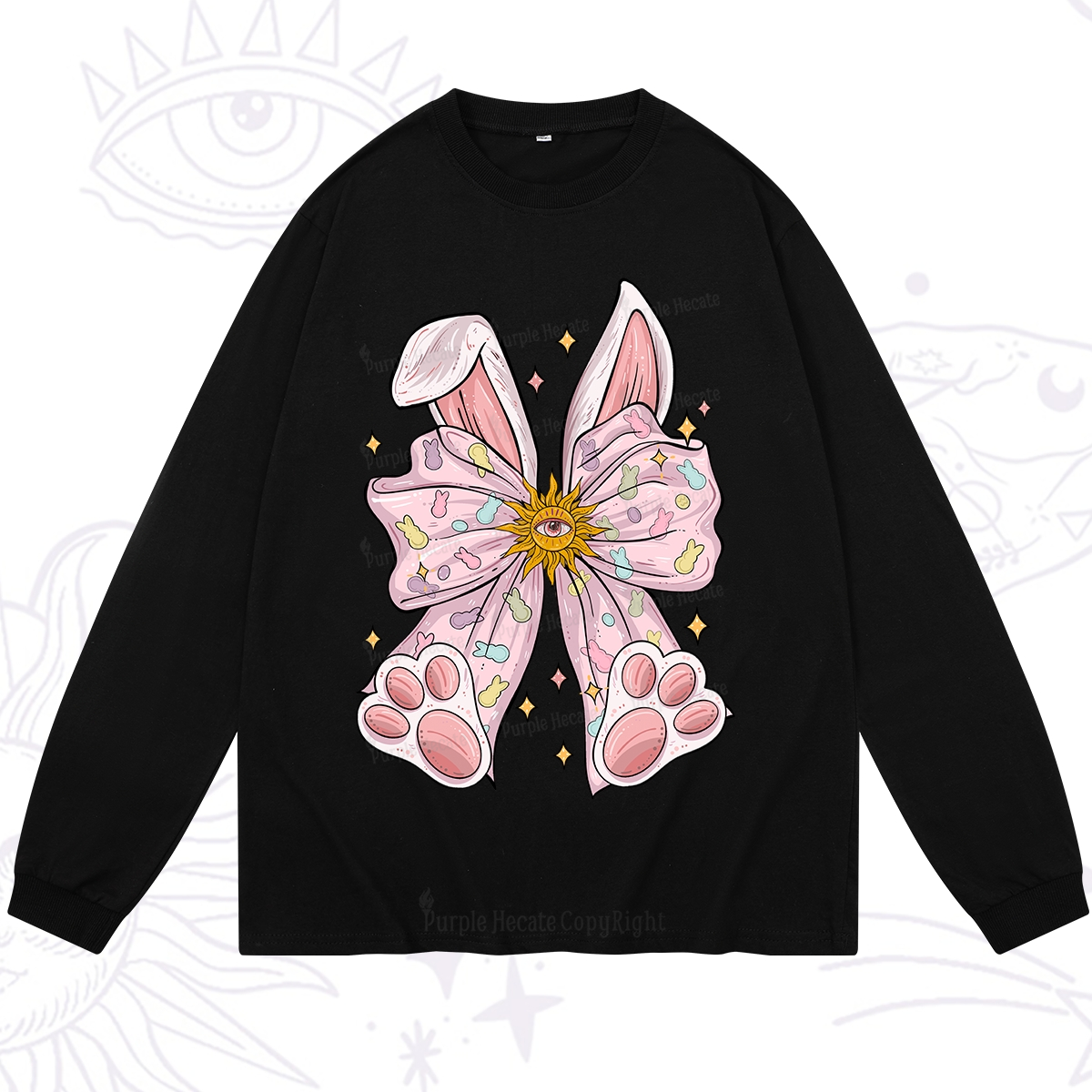 Purplehecate Mystical Bunny Bow Easter Long Sleeve T-Shirt