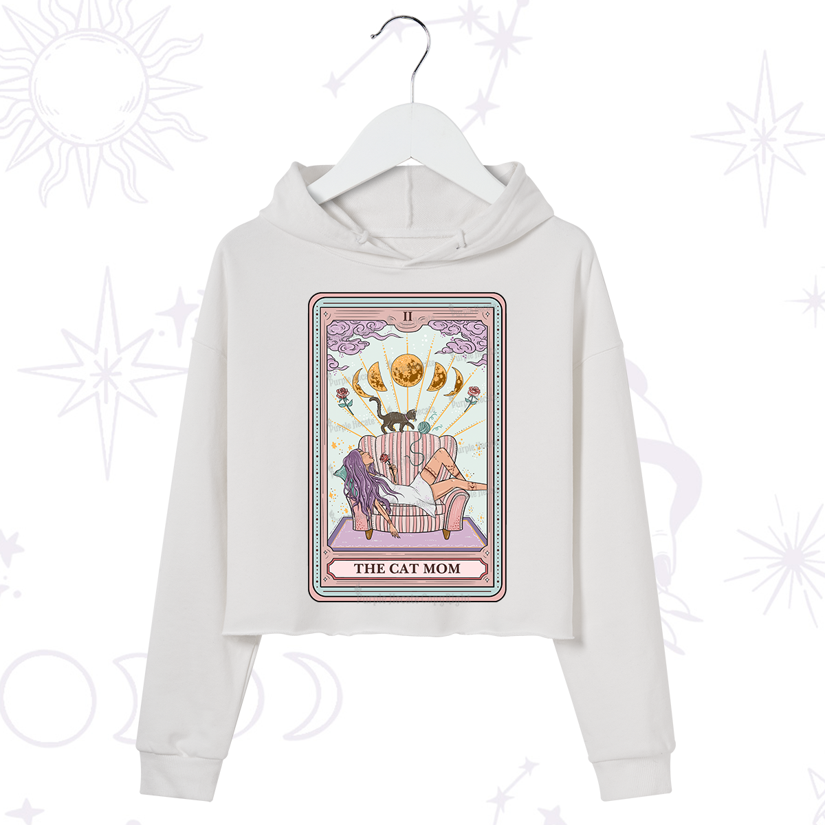 Purplehecate The Cat Mom Tarot Crop Hoodie