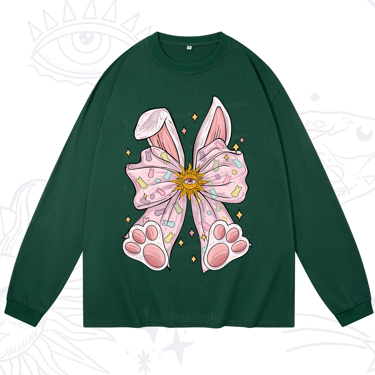 Purplehecate Mystical Bunny Bow Easter Long Sleeve T-Shirt