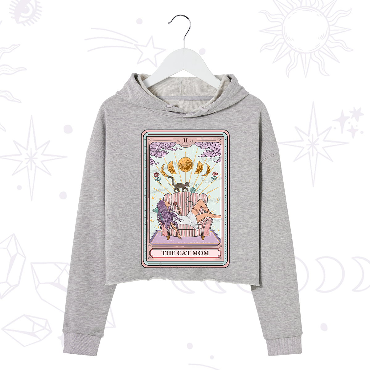 Purplehecate The Cat Mom Tarot Crop Hoodie