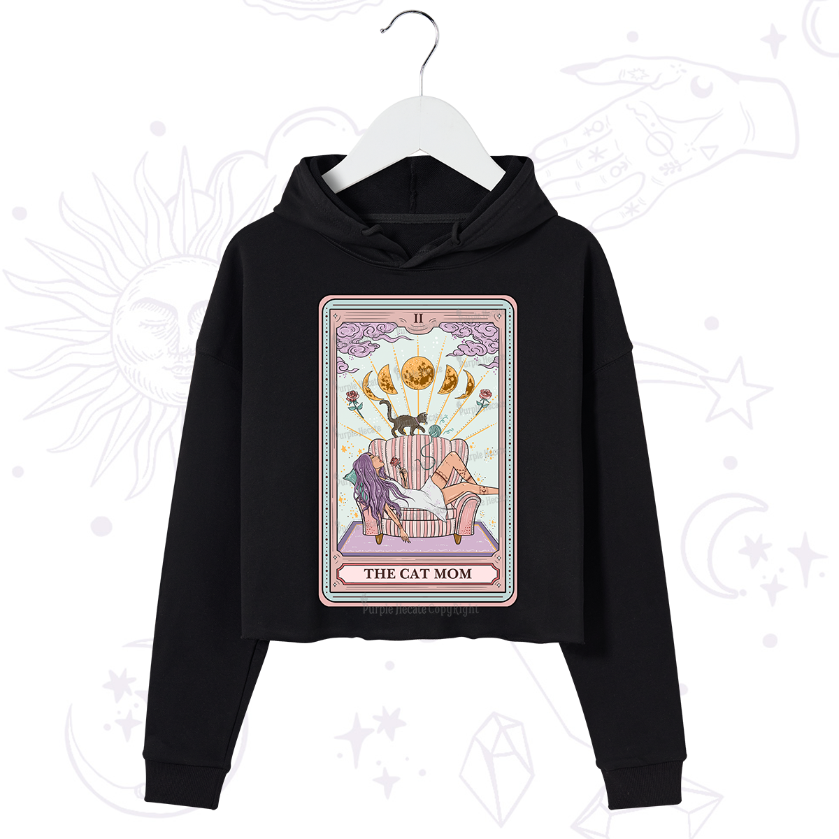 Purplehecate The Cat Mom Tarot Crop Hoodie