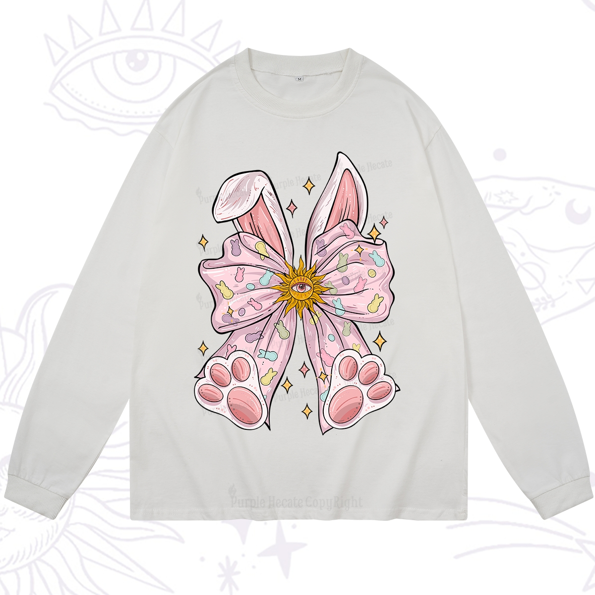 Purplehecate Mystical Bunny Bow Easter Long Sleeve T-Shirt