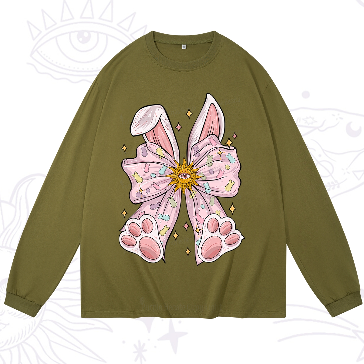 Purplehecate Mystical Bunny Bow Easter Long Sleeve T-Shirt