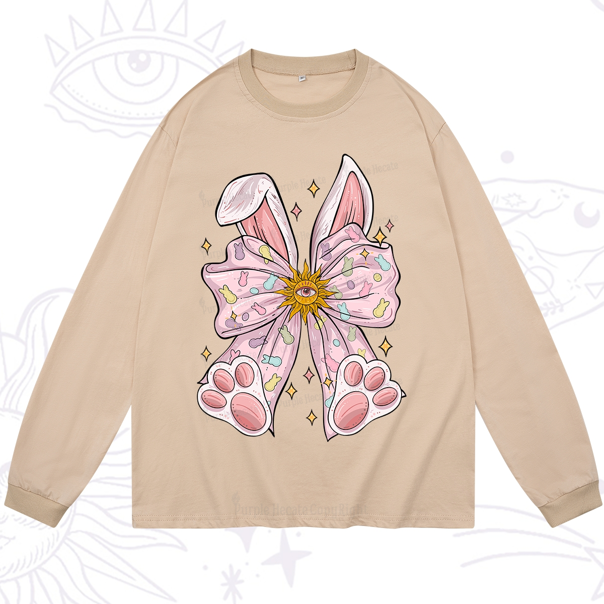 Purplehecate Mystical Bunny Bow Easter Long Sleeve T-Shirt