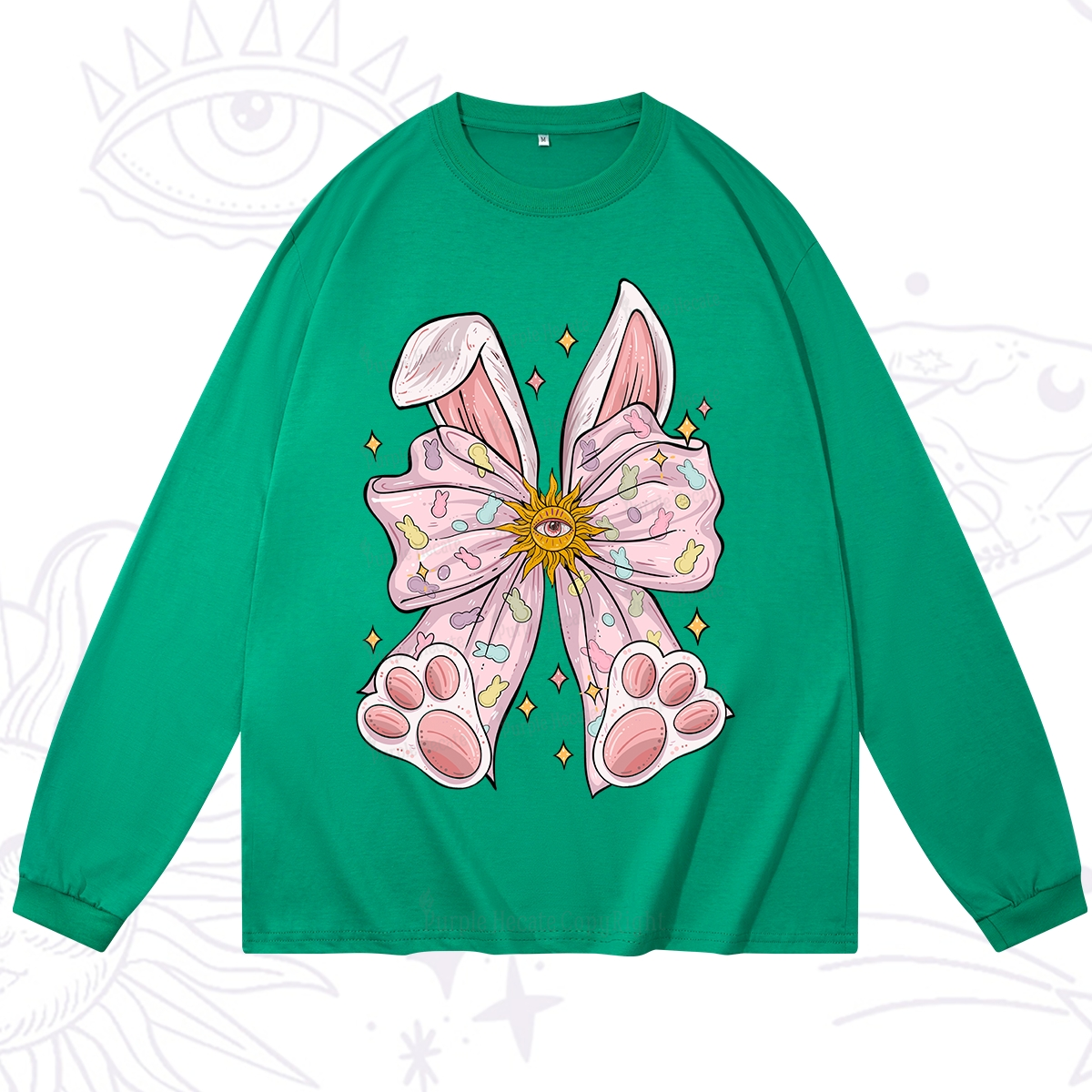 Purplehecate Mystical Bunny Bow Easter Long Sleeve T-Shirt