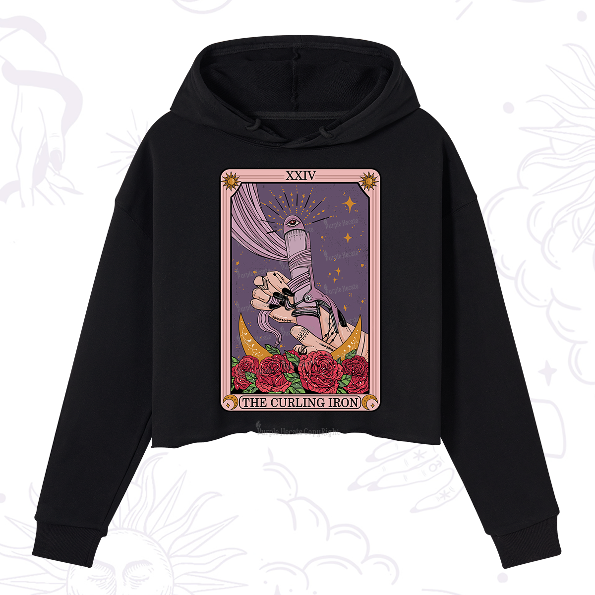 Purplehecate The Curling Iron Tarot Crop Hoodie