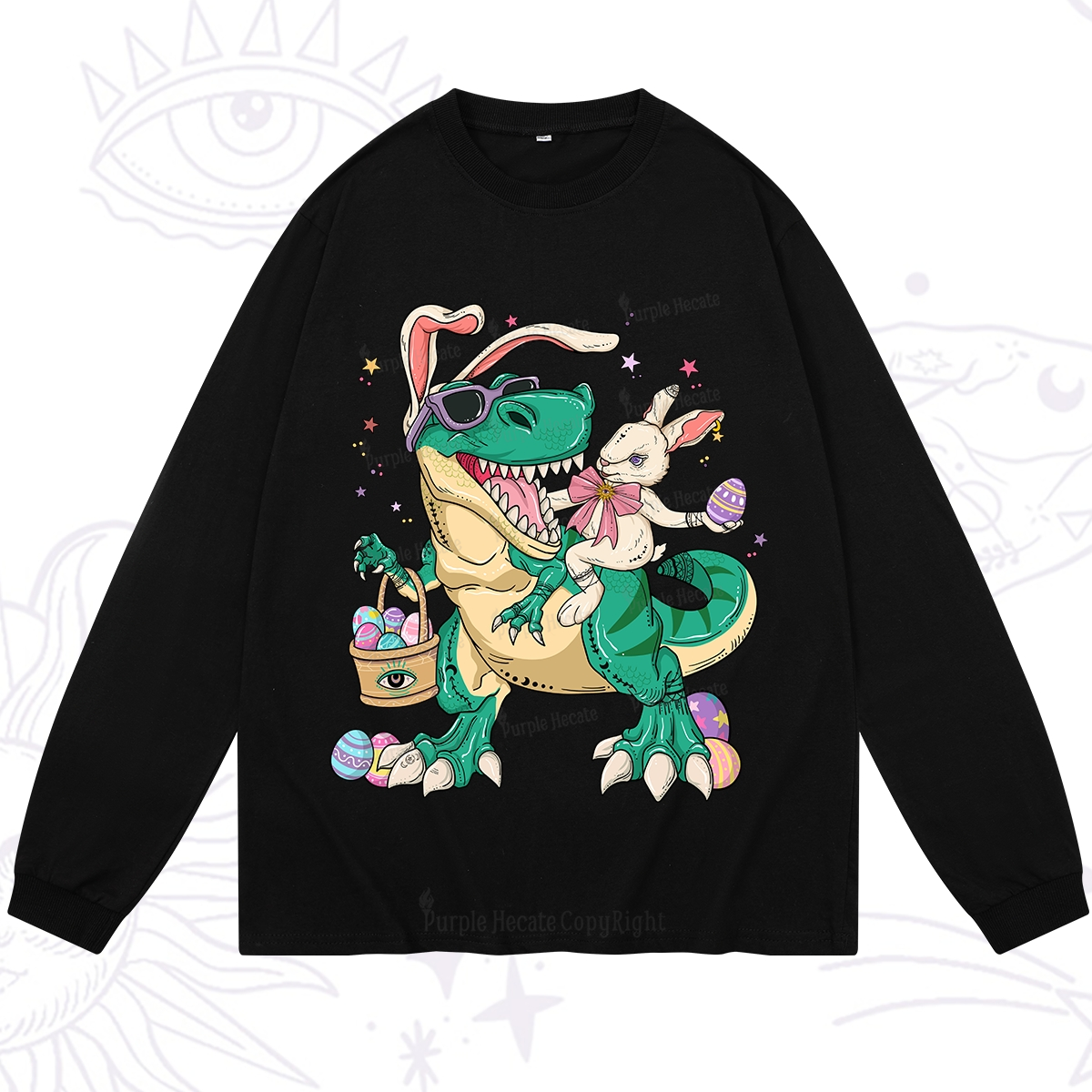 Purplehecate Easter Bunny Riding Dinosaur Long Sleeve T-Shirt