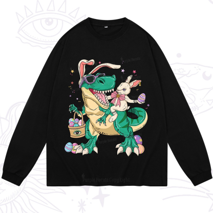 Purplehecate Easter Bunny Riding Dinosaur Long Sleeve T-Shirt