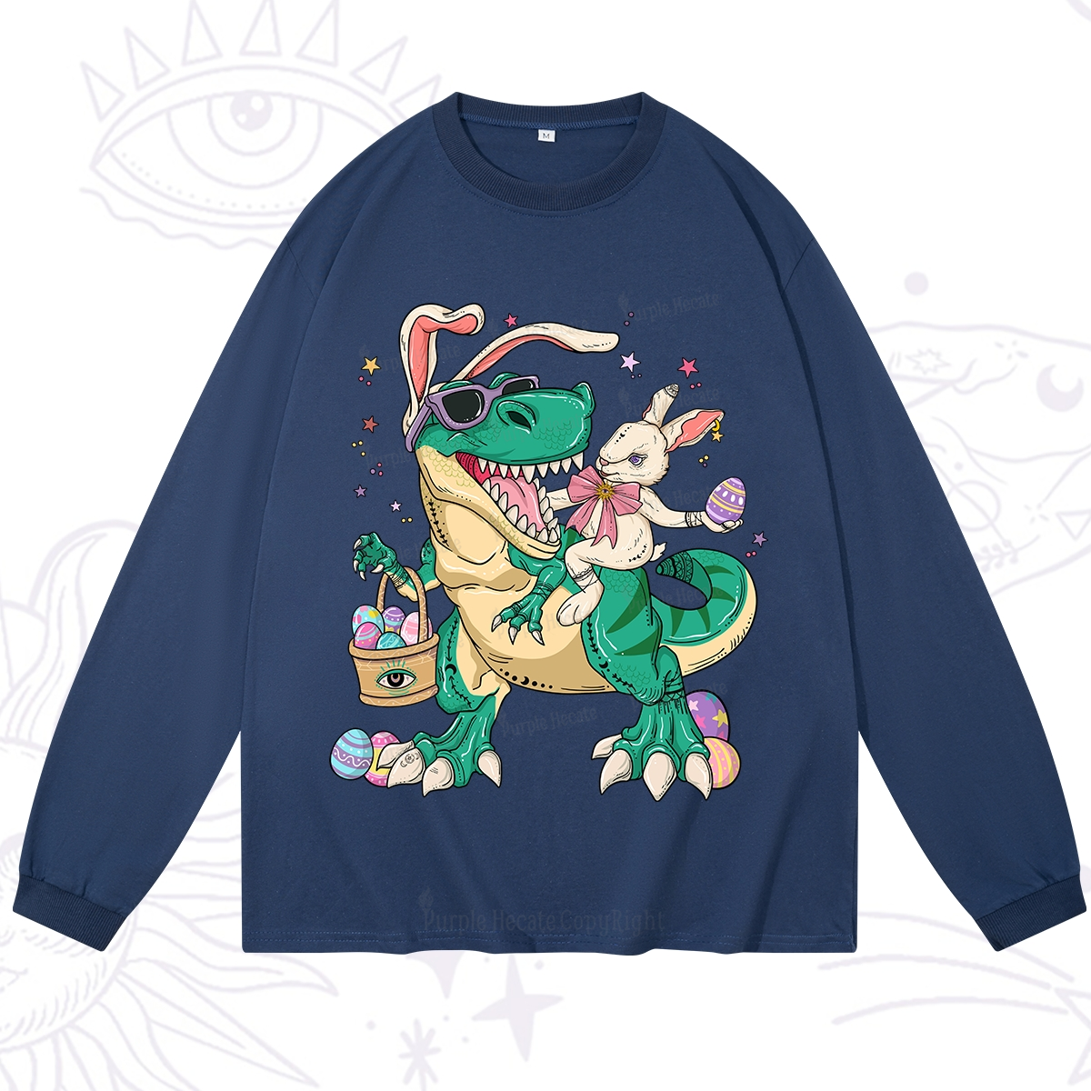 Purplehecate Easter Bunny Riding Dinosaur Long Sleeve T-Shirt