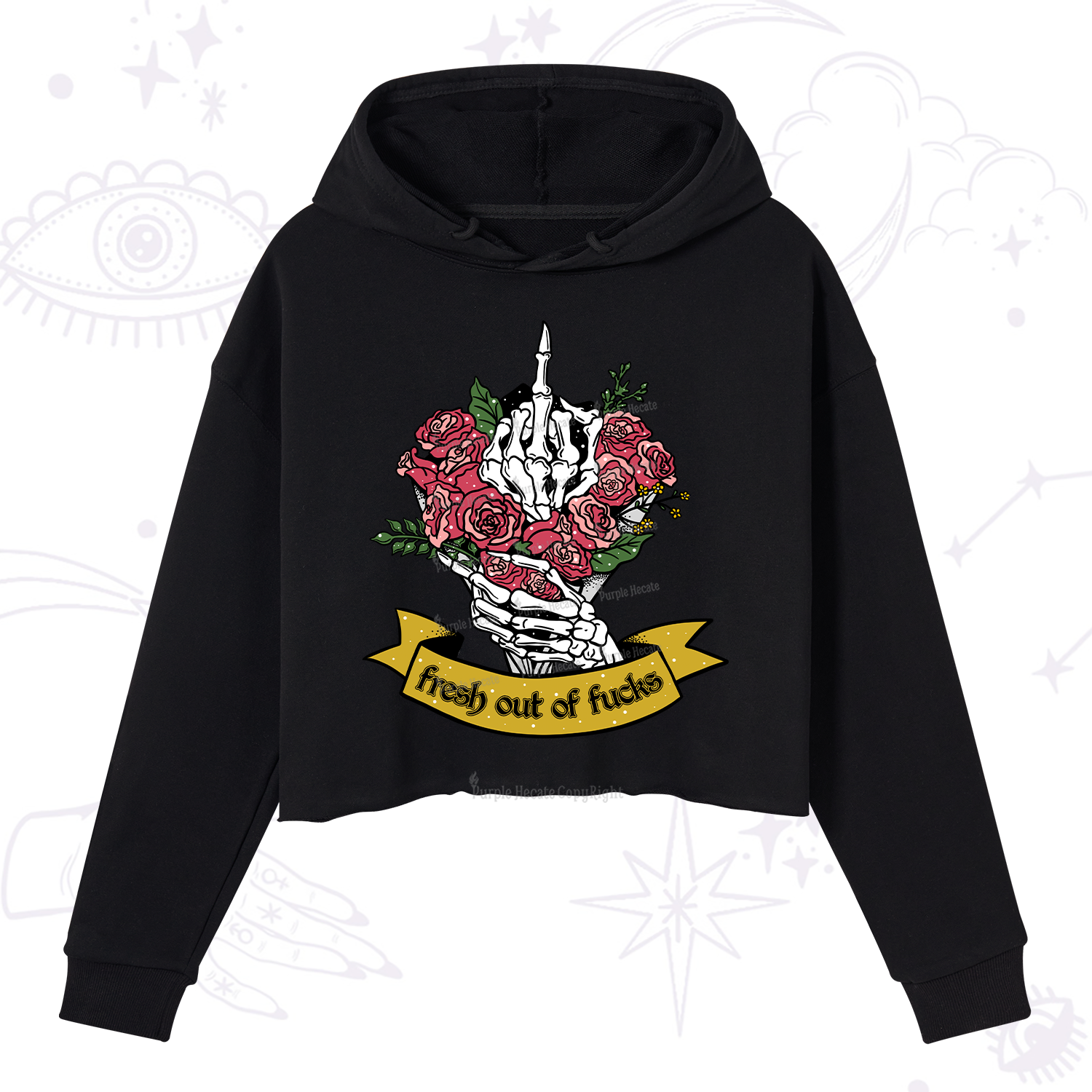 Purplehecate Fresh Out Of Fucks Crop Hoodie