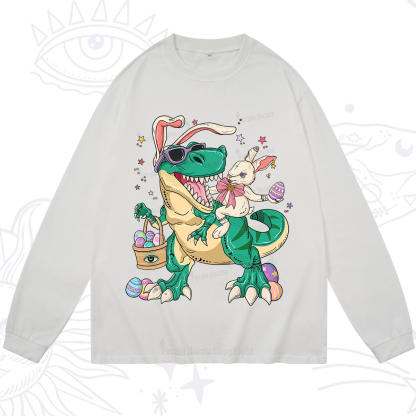 Purplehecate Easter Bunny Riding Dinosaur Long Sleeve T-Shirt