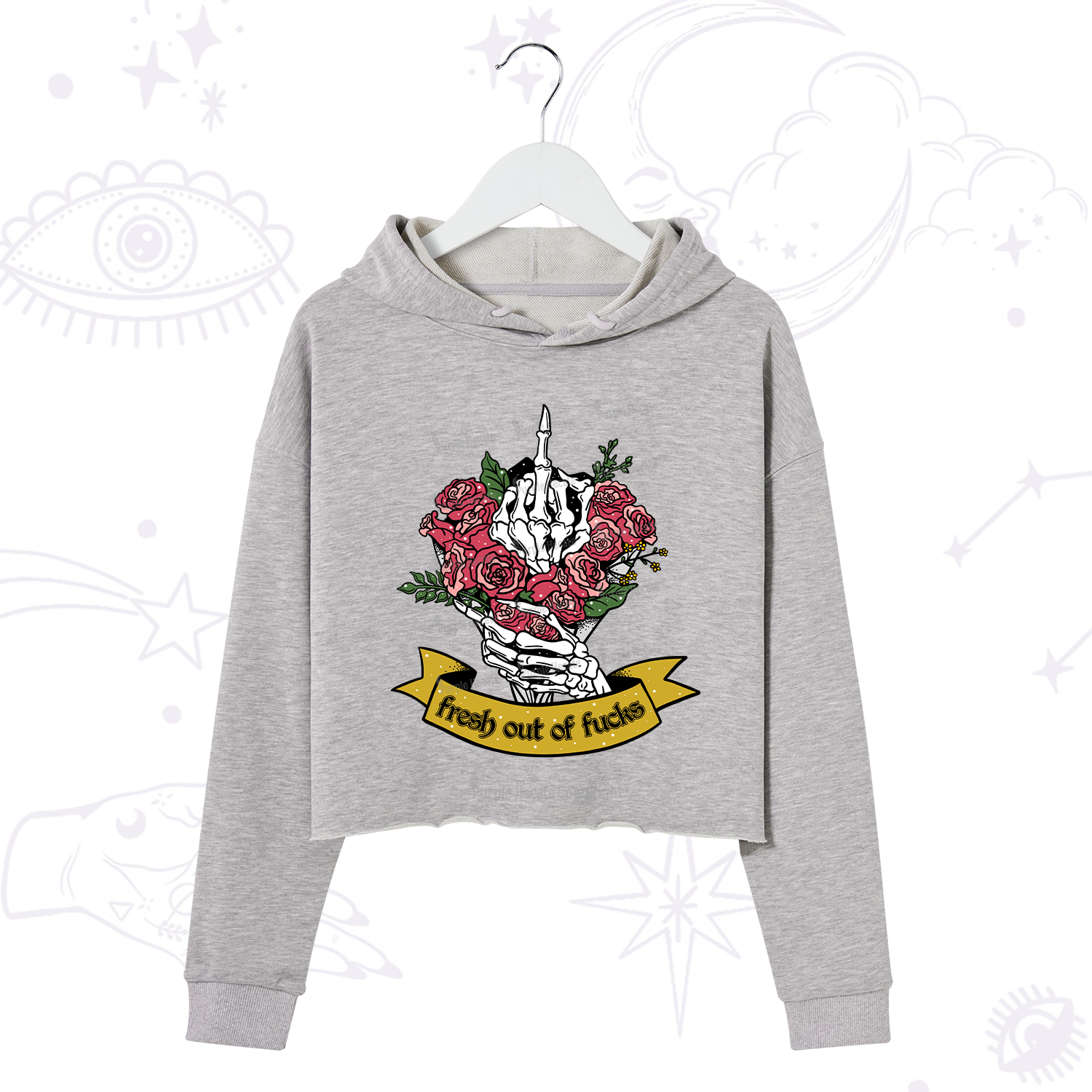 Purplehecate Fresh Out Of Fucks Crop Hoodie