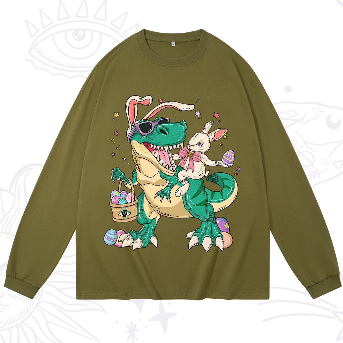 Purplehecate Easter Bunny Riding Dinosaur Long Sleeve T-Shirt