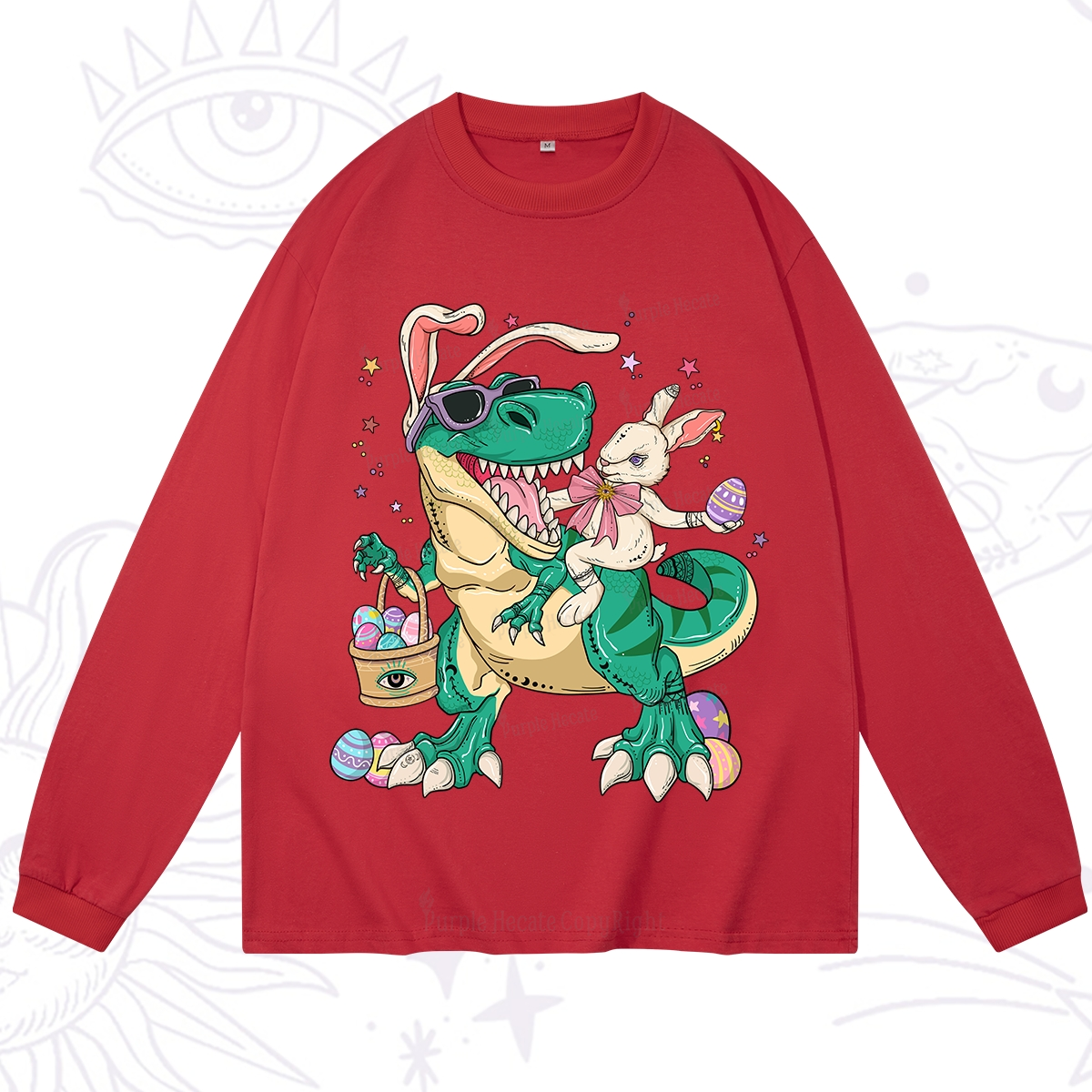 Purplehecate Easter Bunny Riding Dinosaur Long Sleeve T-Shirt