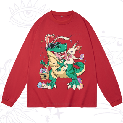 Purplehecate Easter Bunny Riding Dinosaur Long Sleeve T-Shirt
