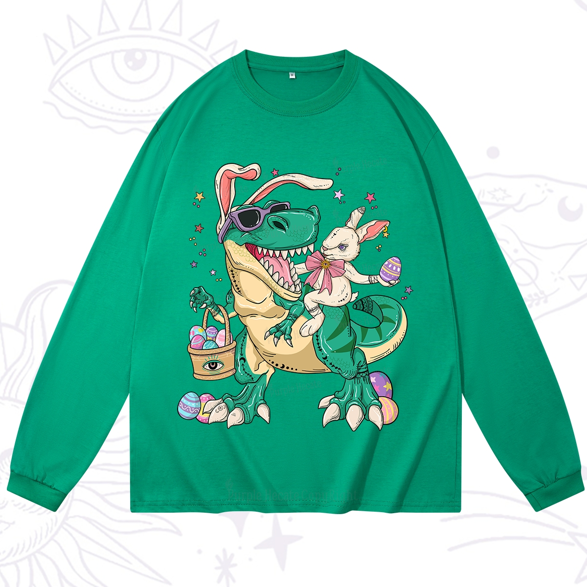 Purplehecate Easter Bunny Riding Dinosaur Long Sleeve T-Shirt