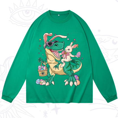 Purplehecate Easter Bunny Riding Dinosaur Long Sleeve T-Shirt