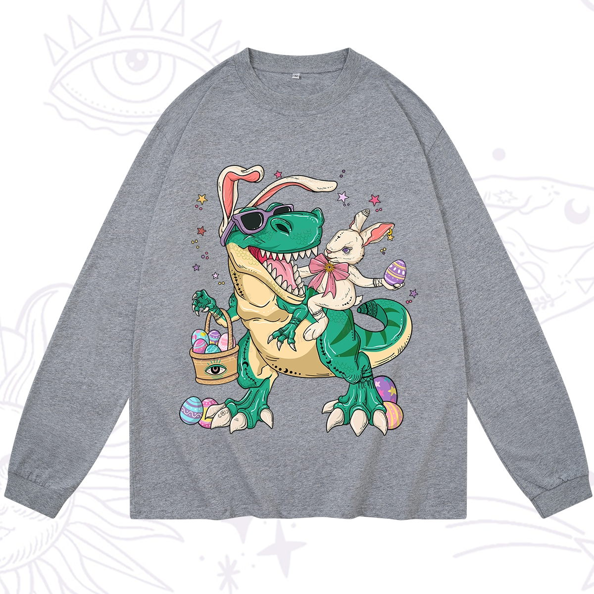 Purplehecate Easter Bunny Riding Dinosaur Long Sleeve T-Shirt