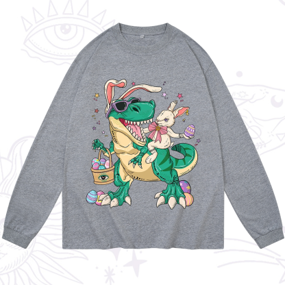 Purplehecate Easter Bunny Riding Dinosaur Long Sleeve T-Shirt