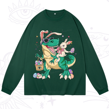 Purplehecate Easter Bunny Riding Dinosaur Long Sleeve T-Shirt