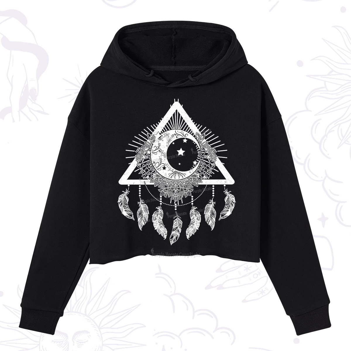Purplehecate Starry Moon Dreamcatche Crop Hoodie