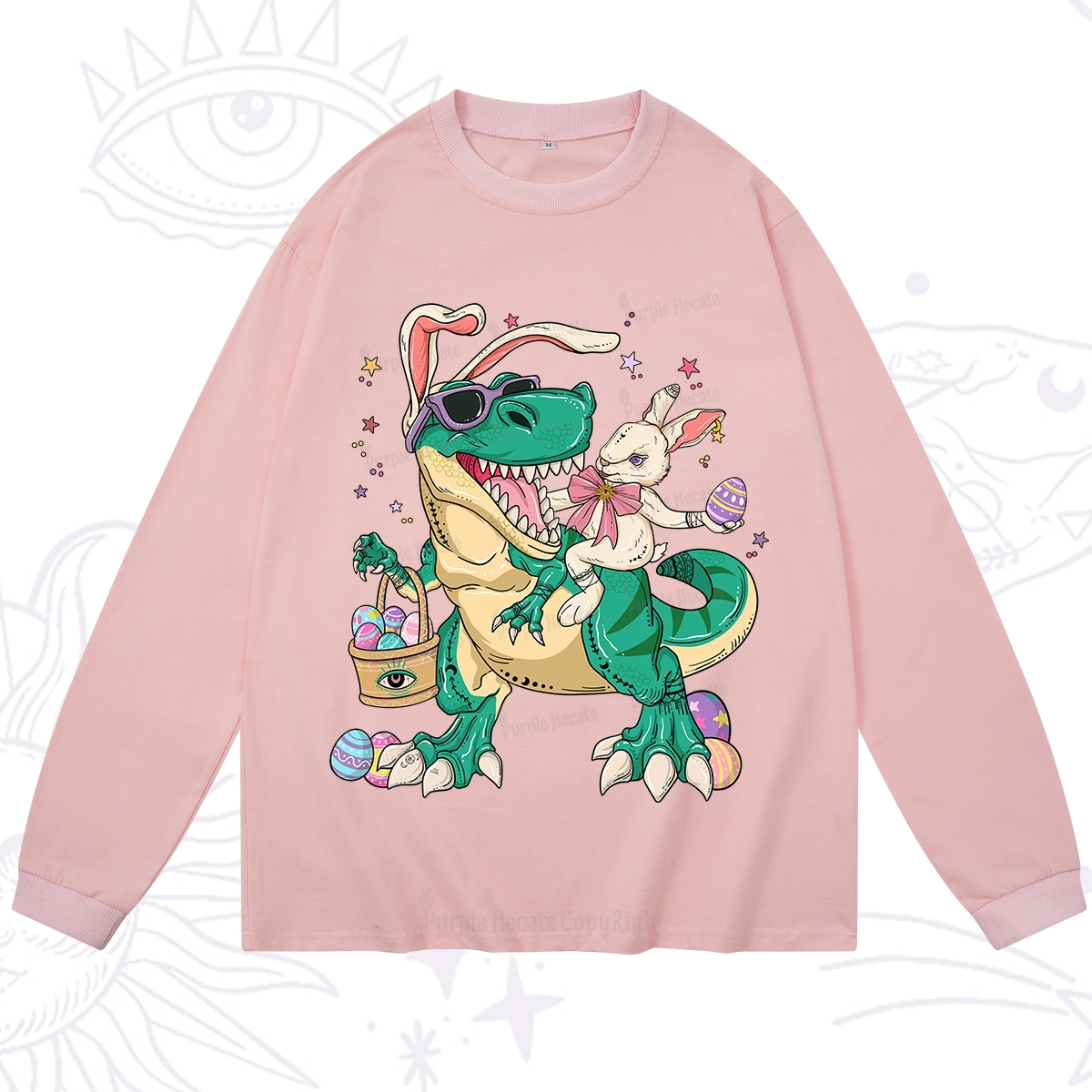 Purplehecate Easter Bunny Riding Dinosaur Long Sleeve T-Shirt