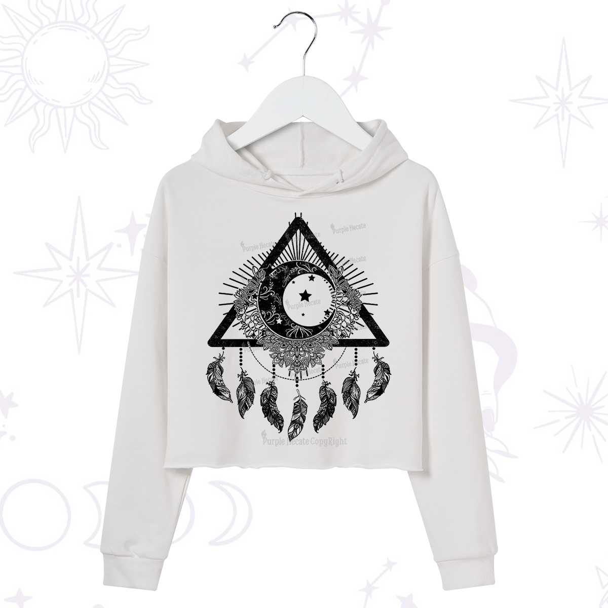 Purplehecate Starry Moon Dreamcatche Crop Hoodie
