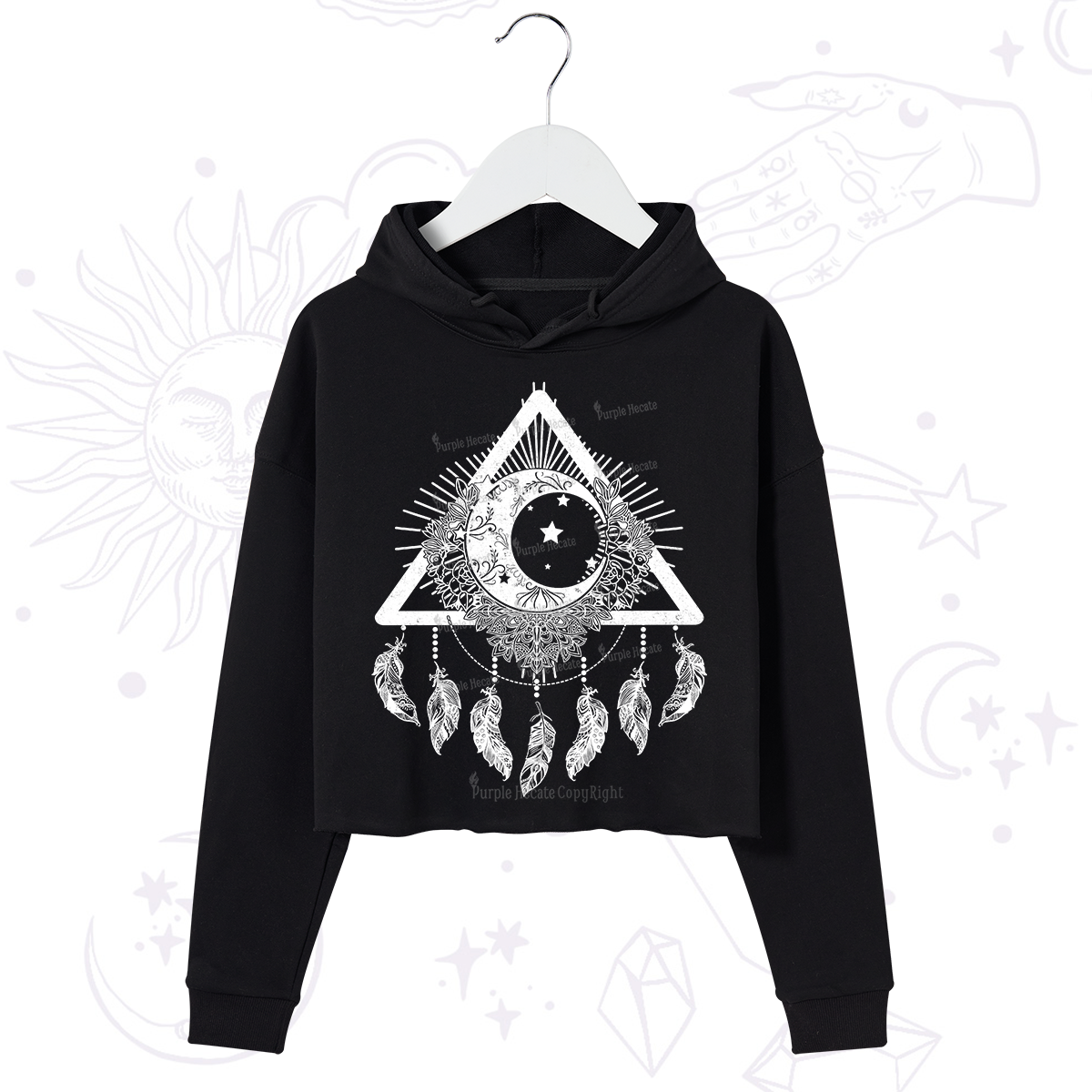Purplehecate Starry Moon Dreamcatche Crop Hoodie