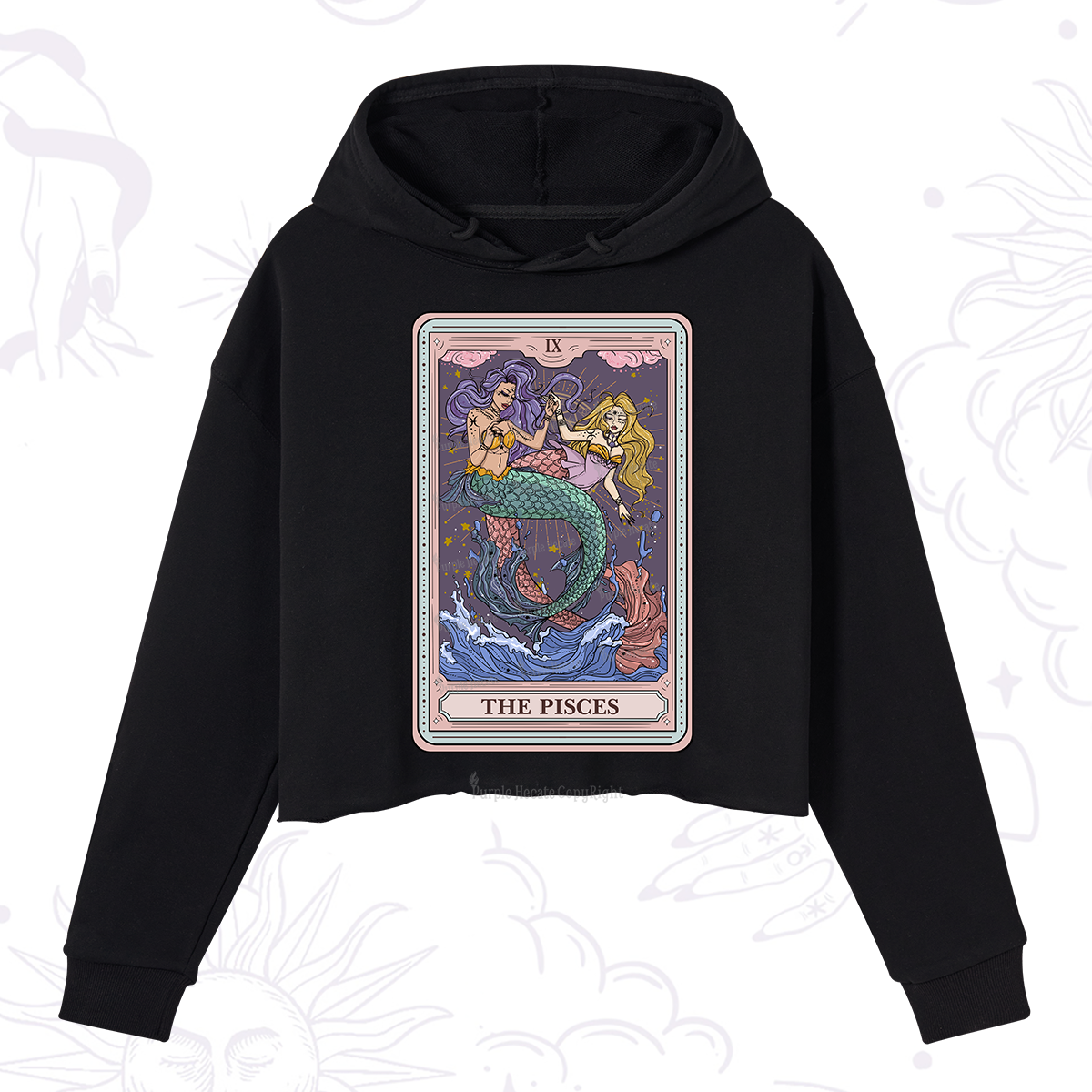 Purplehecate The Pisces Tarot Crop Hoodie