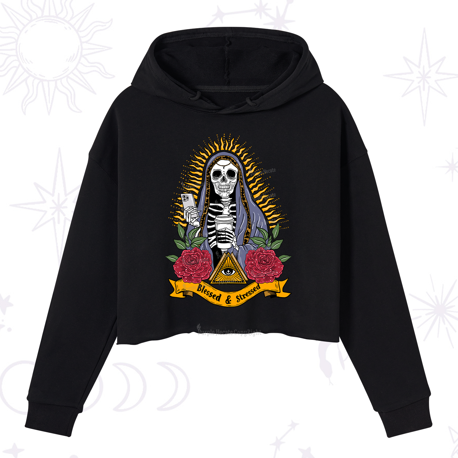 Purplehecate Blessed And Stressed Crop Hoodie