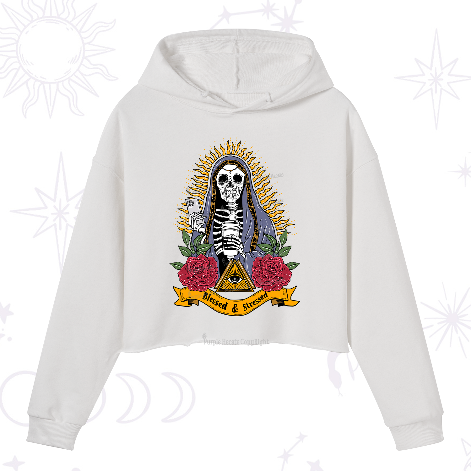 Purplehecate Blessed And Stressed Crop Hoodie
