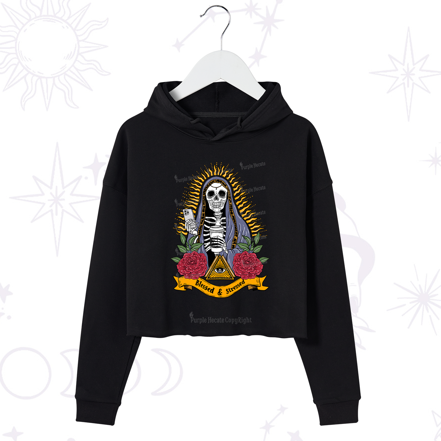 Purplehecate Blessed And Stressed Crop Hoodie