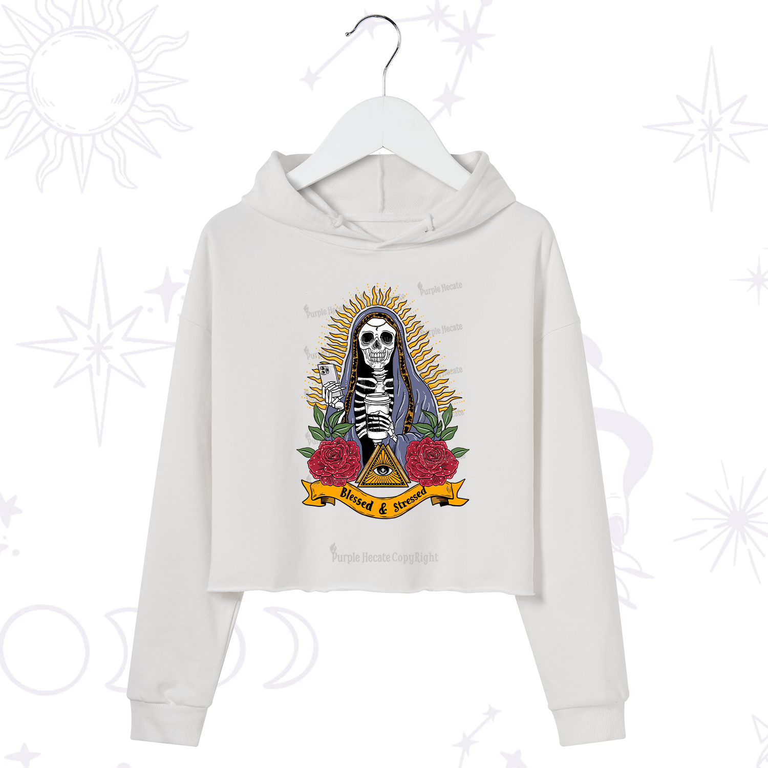 Purplehecate Blessed And Stressed Crop Hoodie