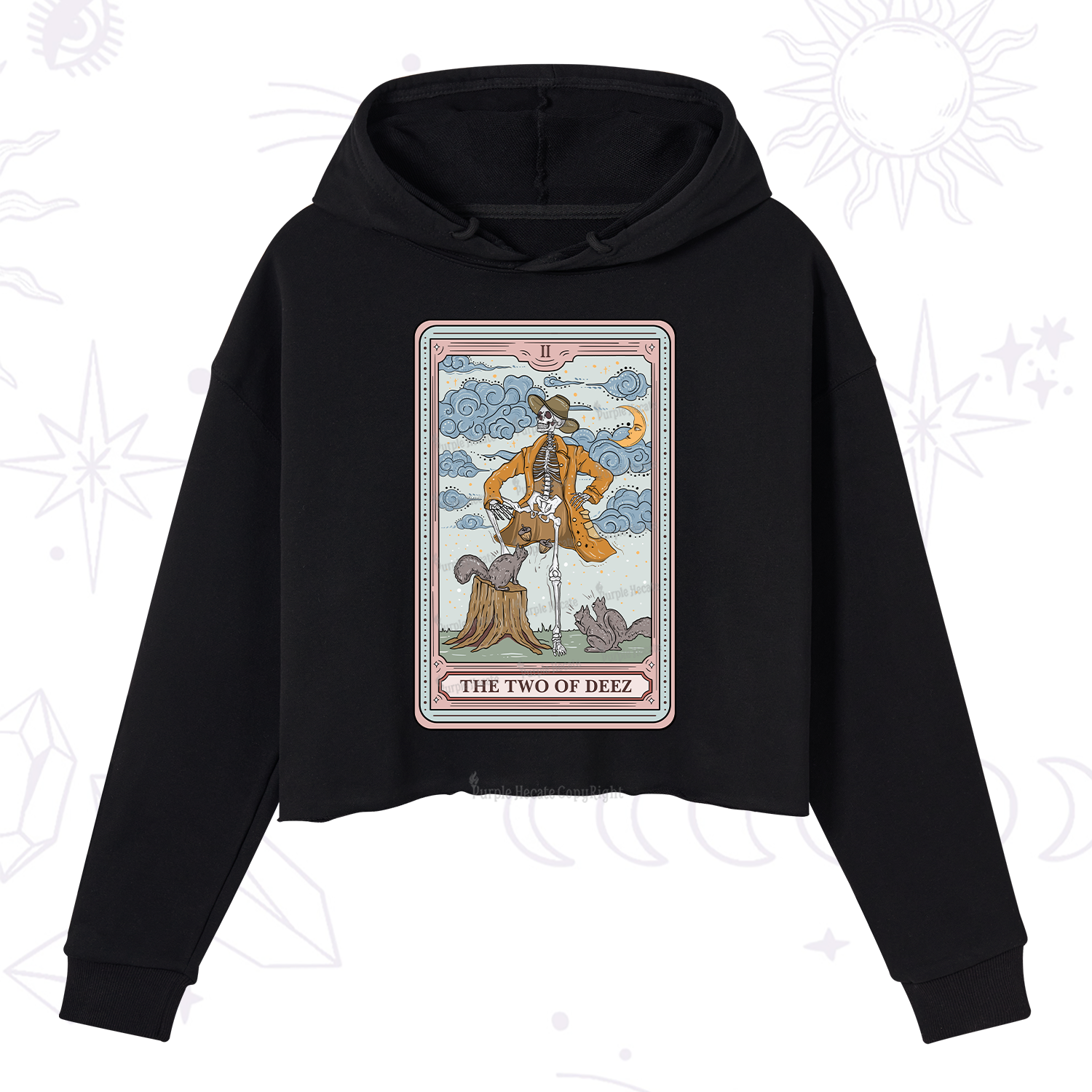 Purplehecate The Two Of Deez Tarot Crop Hoodie