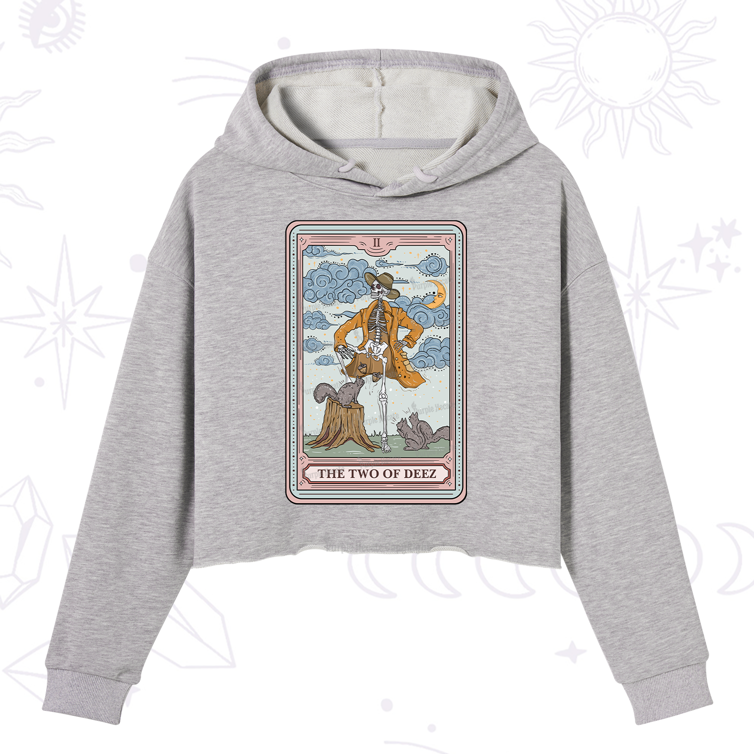 Purplehecate The Two Of Deez Tarot Crop Hoodie