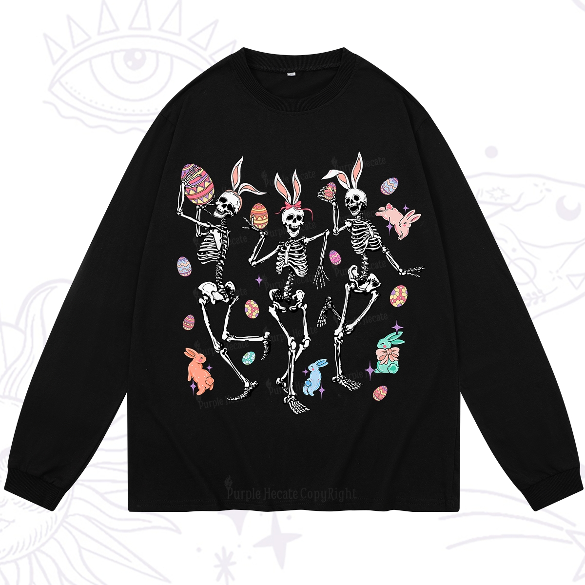 Purplehecate Easter Bunny Skeleton Long Sleeve T-Shirt