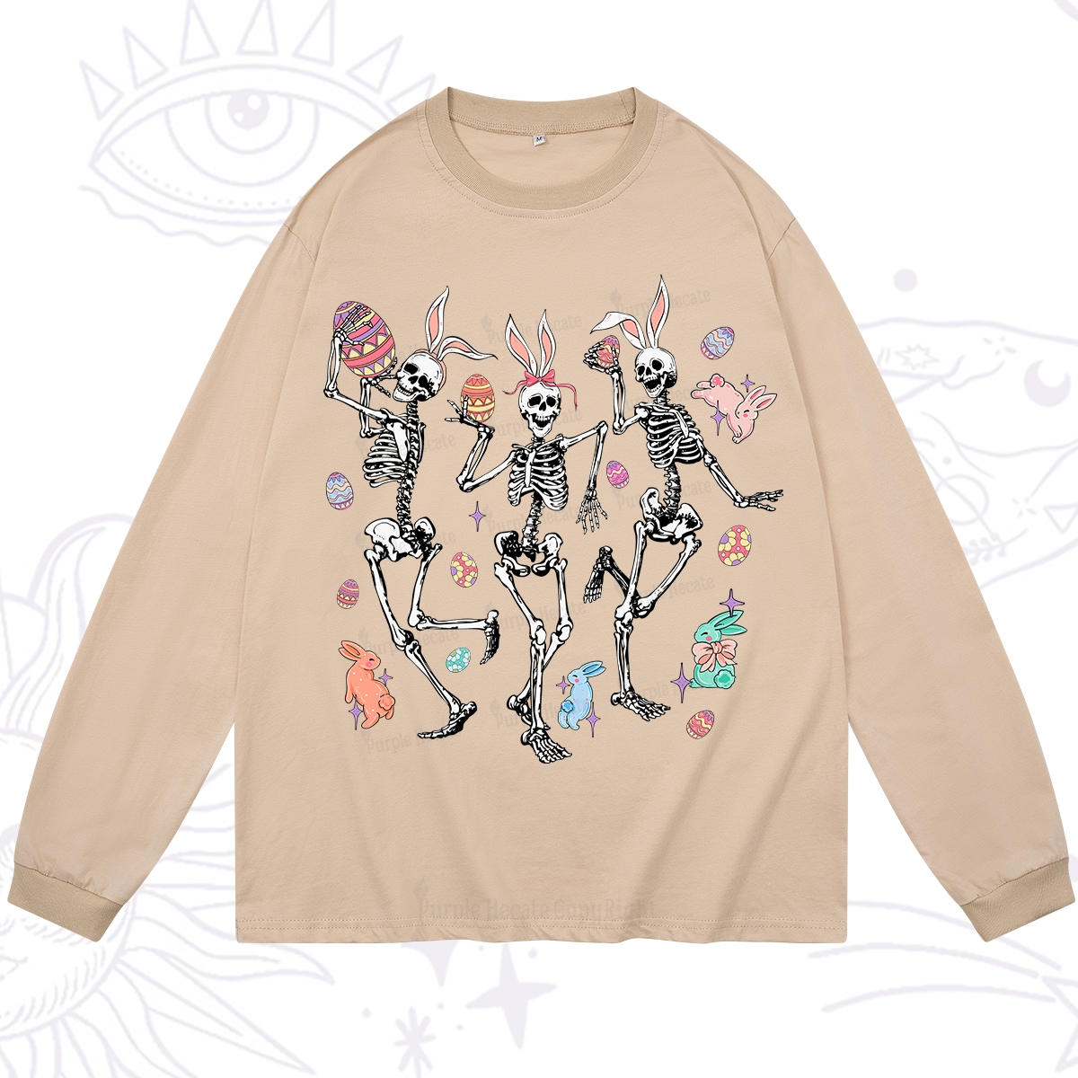 Purplehecate Easter Bunny Skeleton Long Sleeve T-Shirt