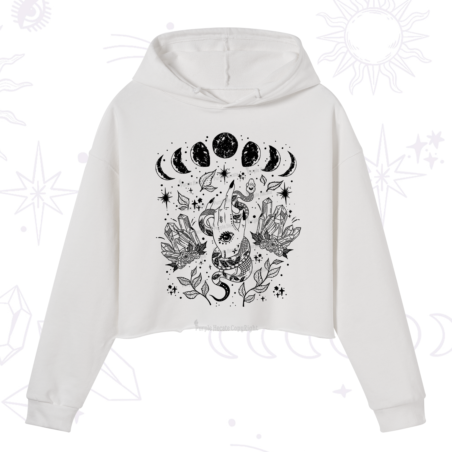 Purplehecate Reach For The Moon Crop Hoodie