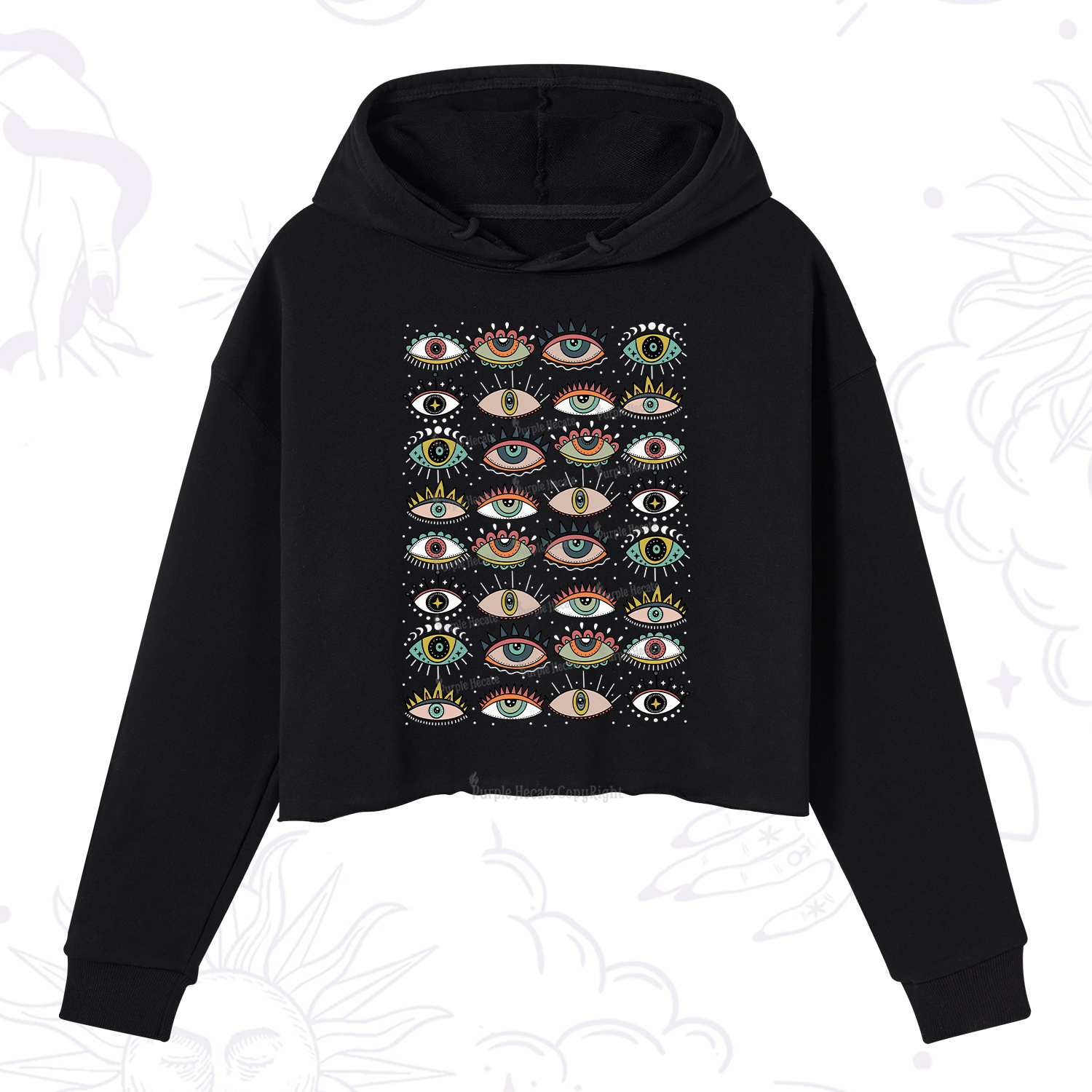Purplehecate Evil Eye Pattern Crop Hoodie