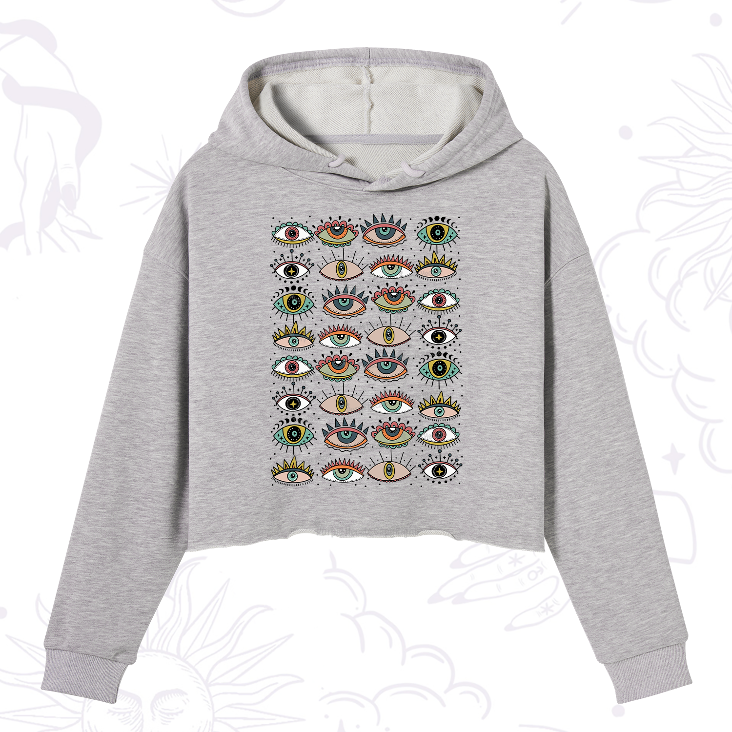 Purplehecate Evil Eye Pattern Crop Hoodie