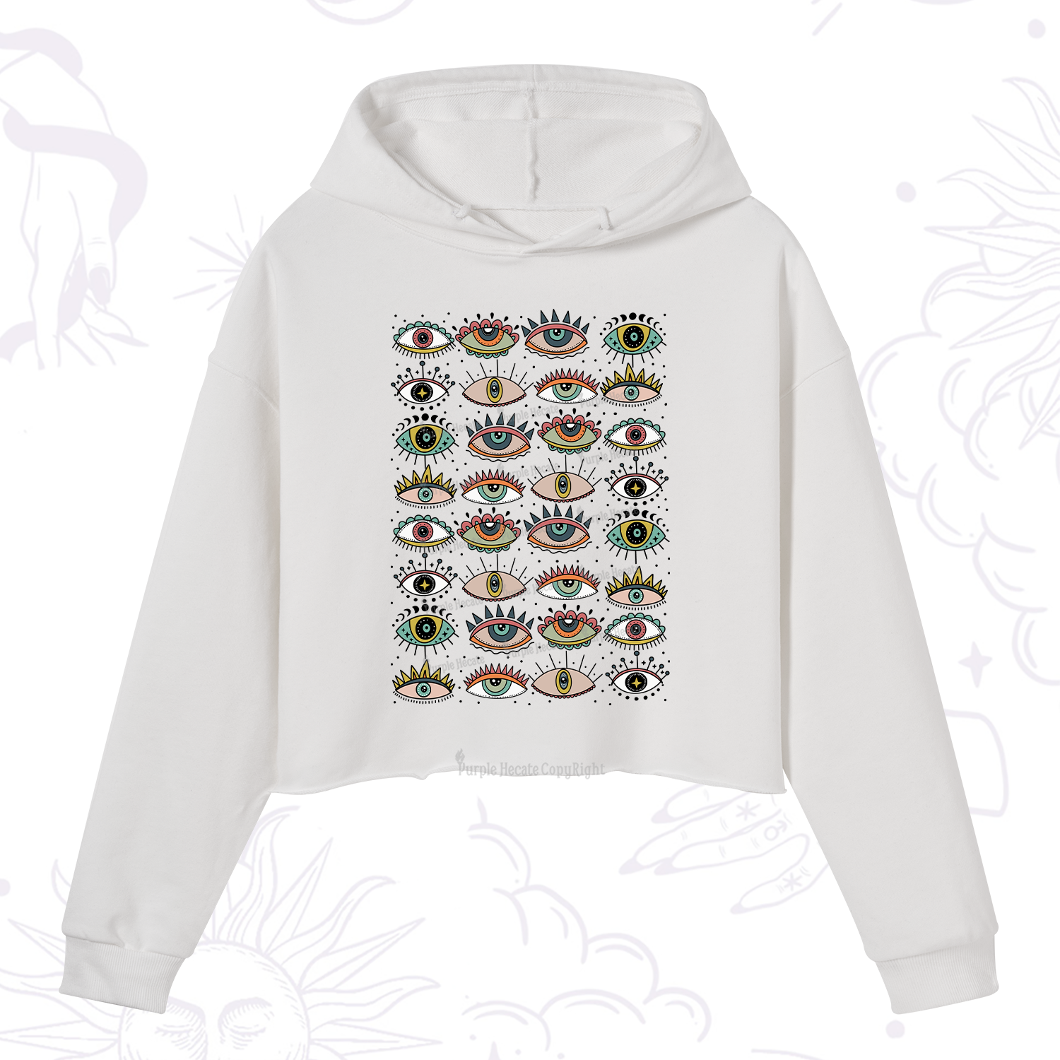 Purplehecate Evil Eye Pattern Crop Hoodie