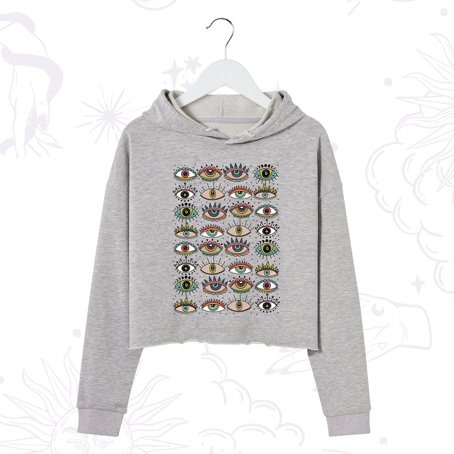 Purplehecate Evil Eye Pattern Crop Hoodie