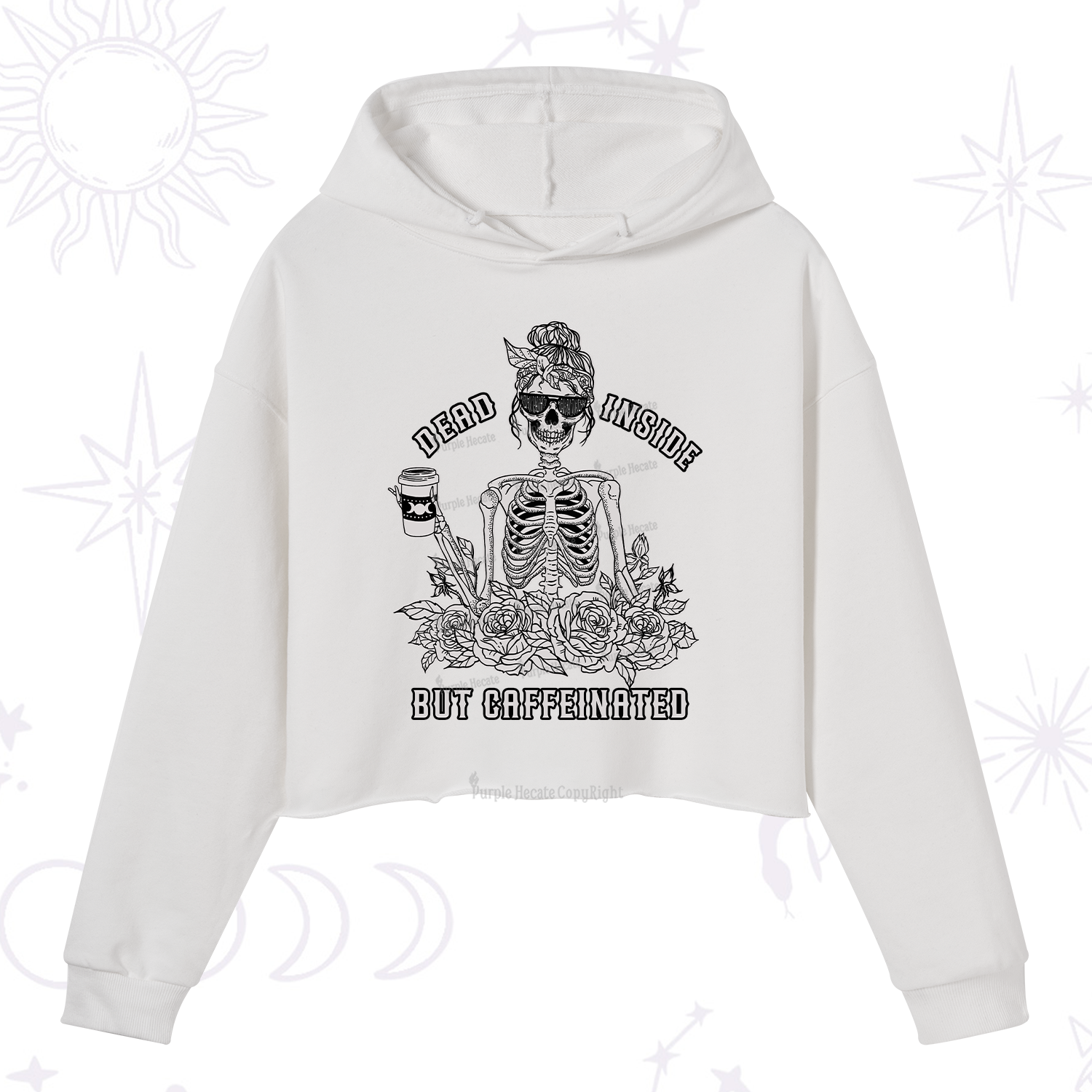 Purplehecate Dead Inside But Caffeinated Crop Hoodie