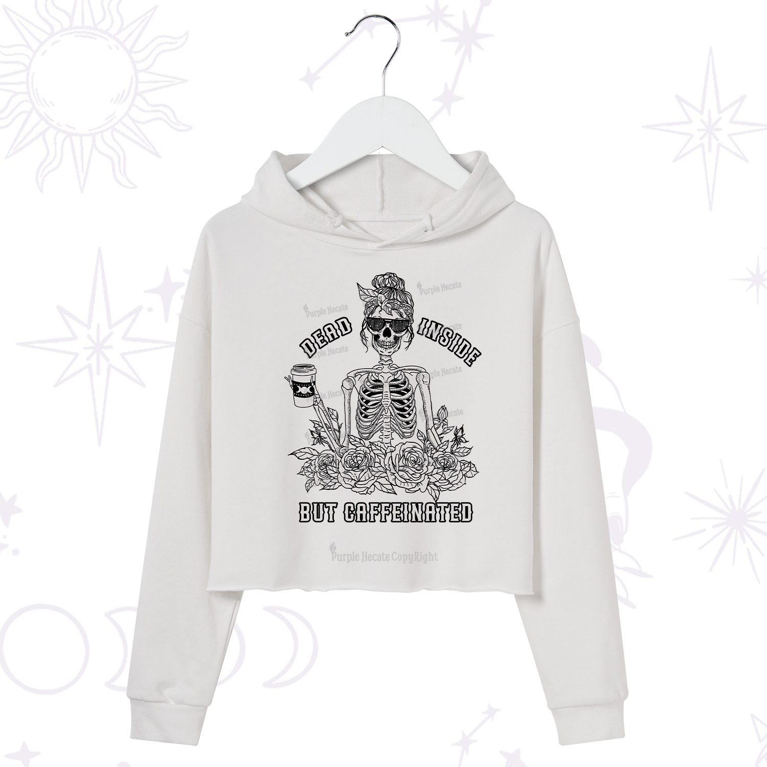 Purplehecate Dead Inside But Caffeinated Crop Hoodie