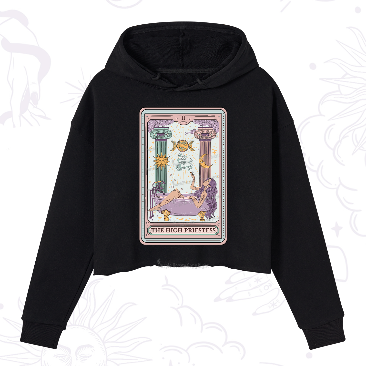 Purplehecate The High Priestess Tarot Crop Hoodie