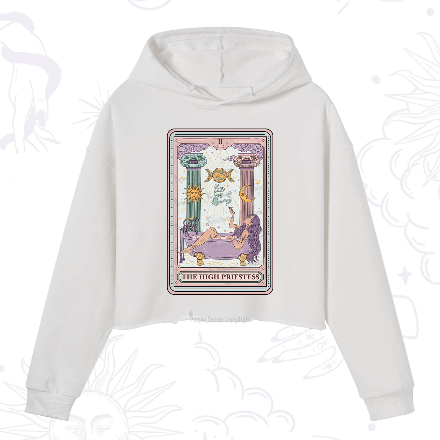 Purplehecate The High Priestess Tarot Crop Hoodie